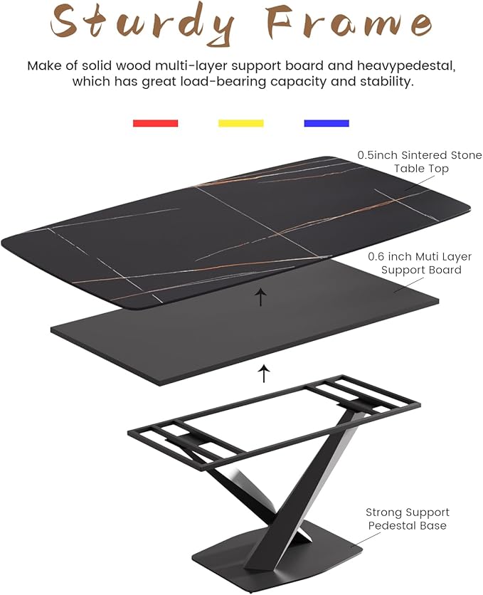 Modern Rectangle Marble Dining Table for 6,71" Black Sintered Stone Top Dining Table,Rectangle Dining Room Table with X-Shape Carbon Steel Pedestal for Kitchen/Living Room(Table Only)