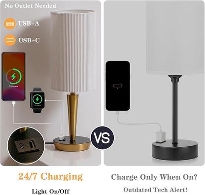 MODIVO Bedside Table Lamp with USB-C/A Charging & Touch Control, 17" Bronze Color-Finish Design & Dual-Layer Wave Shade - 3-Level Dimmable, Stable Base (E26 Bulb Included)