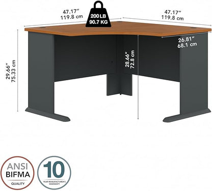 Bush Business Furniture Series A 48W Corner Desk in Natural Cherry and Slate, Compact L Shaped Workstation, Office Desktop Solution for Workspace