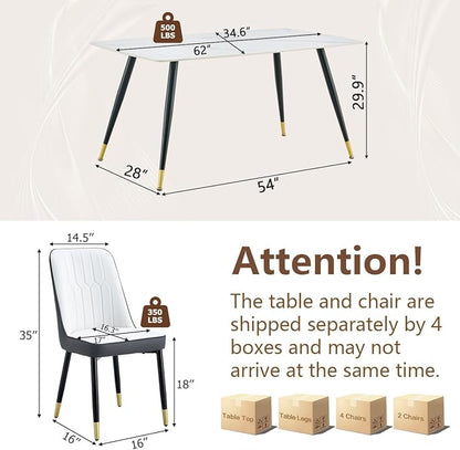 7 Piece Modern Dining Set, 62'' Sintered Stone Dinner Table for 6, 6 Chairs, Easy to Assemble