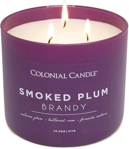 Colonial Candle Smoked Plum Brandy Jar Candle, Pop of Color Collection, 3 Wick, Purple, 14.5 oz - Up to 60 Hours Burn