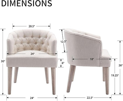 DUOMAY Modern Tufted Dining Chairs Set of 2, Linen Upholstered Side Chair, Comfy Accent Barrel Chair with Wood Legs for Home Kitchen Dining Room Living Room Restaurant, White