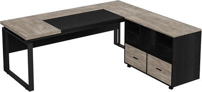Tribesigns L-Shaped Executive Desk with Reversible File Cabinet, 63" Office Desk with Storage Drawers, L-Shaped Computer Desk with Drawer Cabinet for Hanging Letter Size Files (Gray & Black)