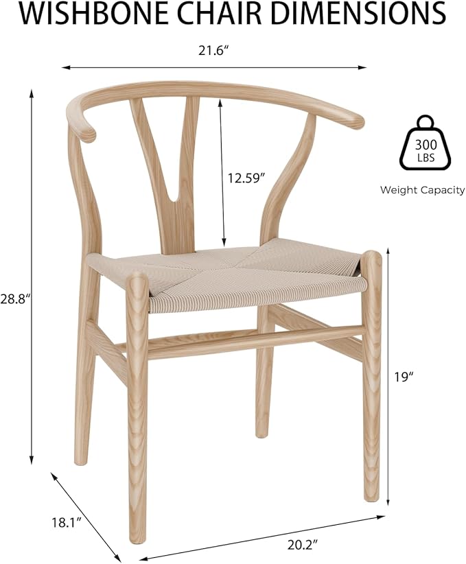 Tomile Wishbone Chair Y Chair, Wooden Dining Chairs Set of 4, Mid Century Modern Chairs with Arms, Solid Wood Weave Seat Kitchen & Dining Room Chairs (Ash Wood - Natural Wood Color)