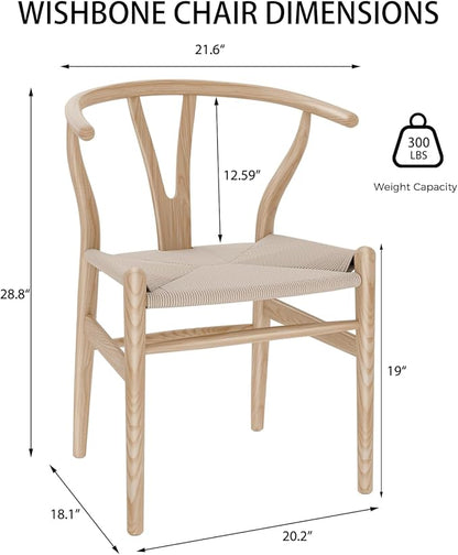 Tomile Wishbone Chair Y Chair, Wooden Dining Chairs Set of 4, Mid Century Modern Chairs with Arms, Solid Wood Weave Seat Kitchen & Dining Room Chairs (Ash Wood - Natural Wood Color)