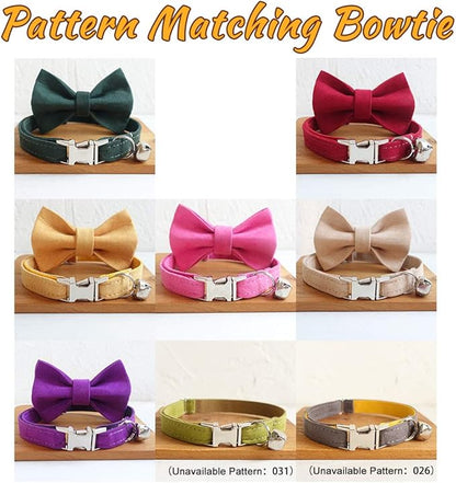 Personalized Cat Collar with Name Plate,Adjustable Tough Nylon Cat ID Collars with Bell,Customize Engraved Pet Name and Phone Number (Velvet Style A)