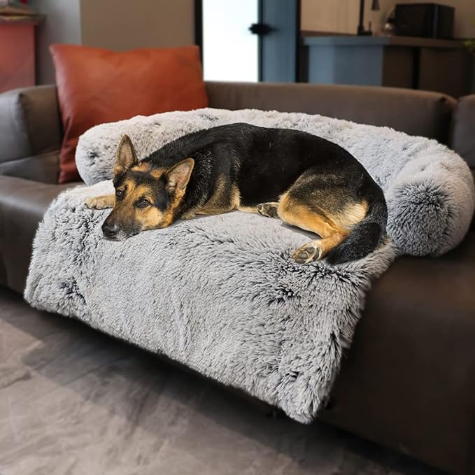 Tinaco Calming Dogs/Cats Bed Mats, Dog Pad Washable Removable Couch Cover, Plush Long Fur Mat for Pets, Waterproof Lining, Perfect for Small, Medium and Large Dogs and Cats (Gradient Gray, 45"x37")
