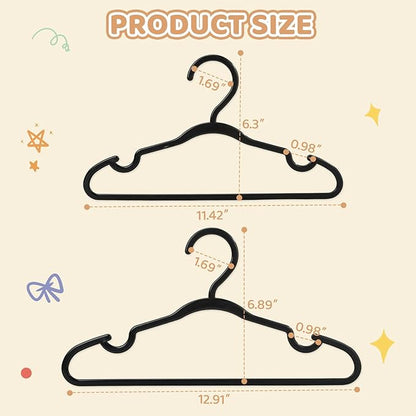 60 Pack Black Baby Hangers 11.42 Inch & 12.91 Inch Each 30 Pack - Kids Non-Slip Clothes Hangers for Infant & Child, Durable Plastic Children's Hangers for Closet, Pants, Coats, Skirts