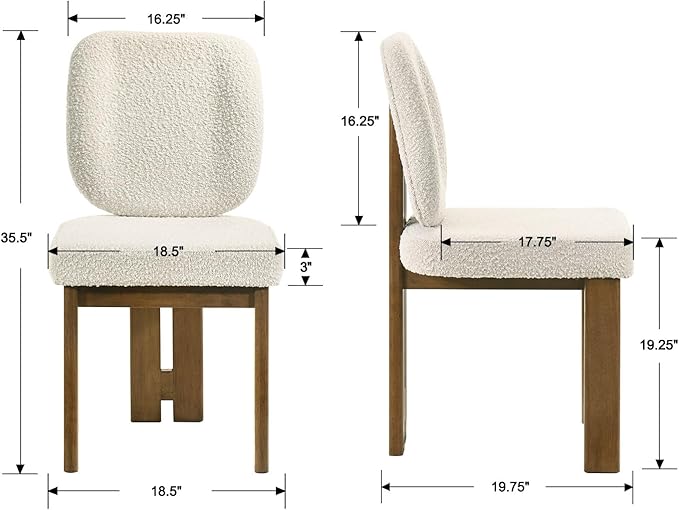 Modern Boucle Dining Chairs Set of 2, Farmhouse Sherpa Upholstered Wooden Kitchen Chairs with Back, Side Armless Dining Room Chairs with Walnut Wood Legs for Kitchen Restaurant, Beige