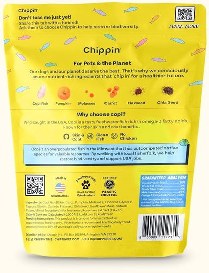 Chippin Giftable Soft Dog Treat | Wild-Caught Fish & Pumpkin Jerky for Dogs | Dog Birthday, Adoption, No Chicken, Grain-Free, Hypoallergenic | Made in USA, 4-Pack