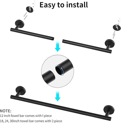 GGStudy Black Towel Rack for Bathroom, 24 Inch Towel Bar Towel Rod Towel Holder Wall Mount SUS304 Stainless Steel