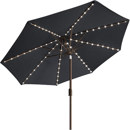 EliteShade USA 10-Year-Non-Fading Solar 9ft Market Umbrella with 80 LED Lights Patio Umbrellas Outdoor Table Umbrella with Ventilation, Black