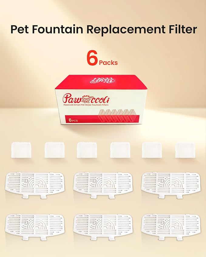 6 Pcs Cat Water Fountain Filters, Pet Fountain Replacement Filters for 3L/100oz Automatic Pet Fountain