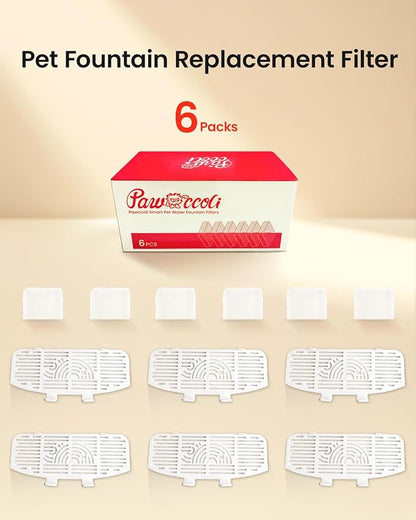 6 Pcs Cat Water Fountain Filters, Pet Fountain Replacement Filters for 3L/100oz Automatic Pet Fountain