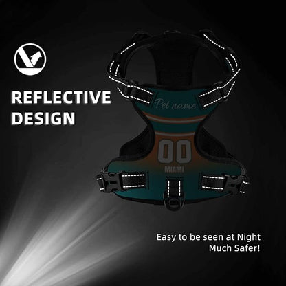 Custom Miami Dog Harness with Reflective Stripes Personalized Name and Number Dog Vest Harness with Pet Traction Rope for Small Medium Large Dog