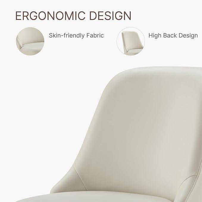 Swivel Dining Chairs Set of 1, Upholstered Mid Century Modern Deskchair with High Back, Faux Leather Kitchen Chairs for Dining Room, Bedroom, Dressing Room, Cream
