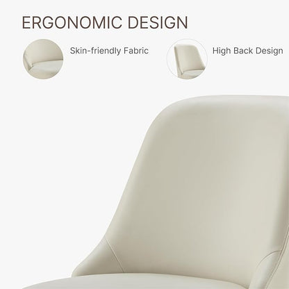 Swivel Dining Chairs Set of 1, Upholstered Mid Century Modern Deskchair with High Back, Faux Leather Kitchen Chairs for Dining Room, Bedroom, Dressing Room, Cream