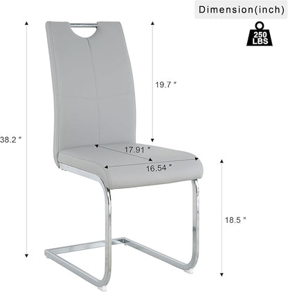 SSLine 51'' Silver Glass Dining Table Set for 4,5 Piece Kitchen Table and Chairs Set with Metal Legs and 4 PU Leather Dining Chairs for Kitchen Room Small Spaces