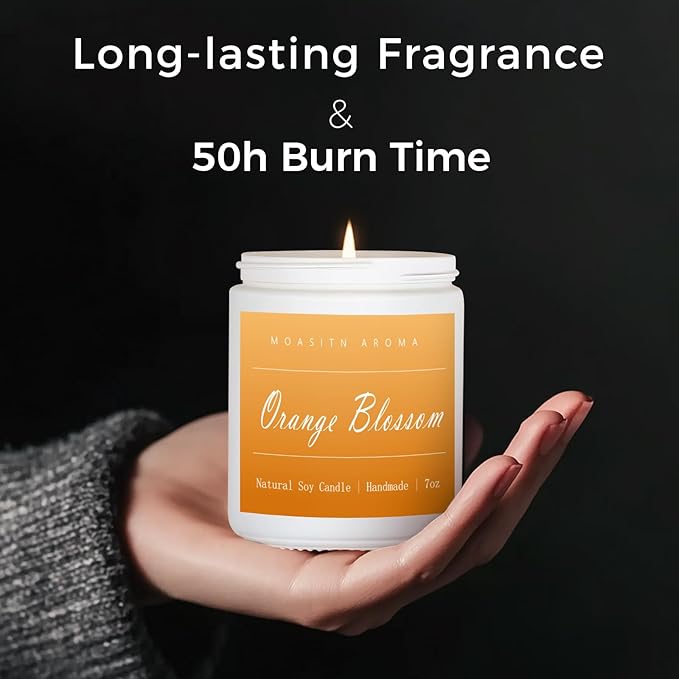 MOASITN Orange Blossom Highly Scented Candles for Home| Natural Soy Aromatherapy Candle| Handmade Long Lasting Jar Candle| Candel Gift for Women,Men as Spring, Summer,Relaxing,Housewarming Gifts| 7oz