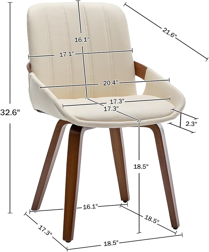 Mid Century Modern Faux Leather Upholstered Dining Chairs,Armless Accent Chairs with Sturdy Natural Wood Legs,Bamboo Backrest Support for Kitchen&Dining Room Chairs(1PCS,Beige)
