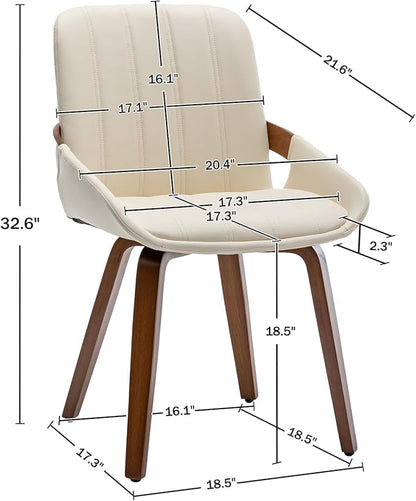 Mid Century Modern Faux Leather Upholstered Dining Chairs,Armless Accent Chairs with Sturdy Natural Wood Legs,Bamboo Backrest Support for Kitchen&Dining Room Chairs(1PCS,Beige)