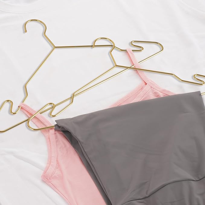 Gold Metal Hangers, 16.5 Inch Smooth and Durable Shirt Dress Hanger, Lightweight and Sturdy Metal Hanger for Suit Jackets and Casual Pants (30 Pack)