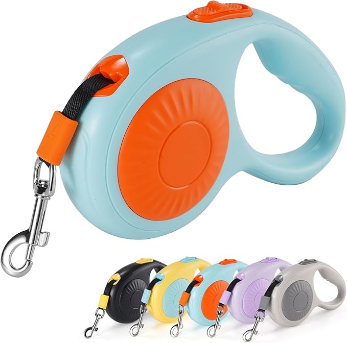JSXD 360° Tangle-Free Retractable Dog Leash with One-Handed Brake, Pause, Lock, 10 ft Strong Nylon Tape Pet Walking Leash,Suitable for Cats, Small and Medium Dogs up to 66 lbs (Blue, 10 ft)