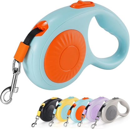 JSXD 360° Tangle-Free Retractable Dog Leash with One-Handed Brake, Pause, Lock, 10 ft Strong Nylon Tape Pet Walking Leash,Suitable for Cats, Small and Medium Dogs up to 66 lbs (Blue, 10 ft)