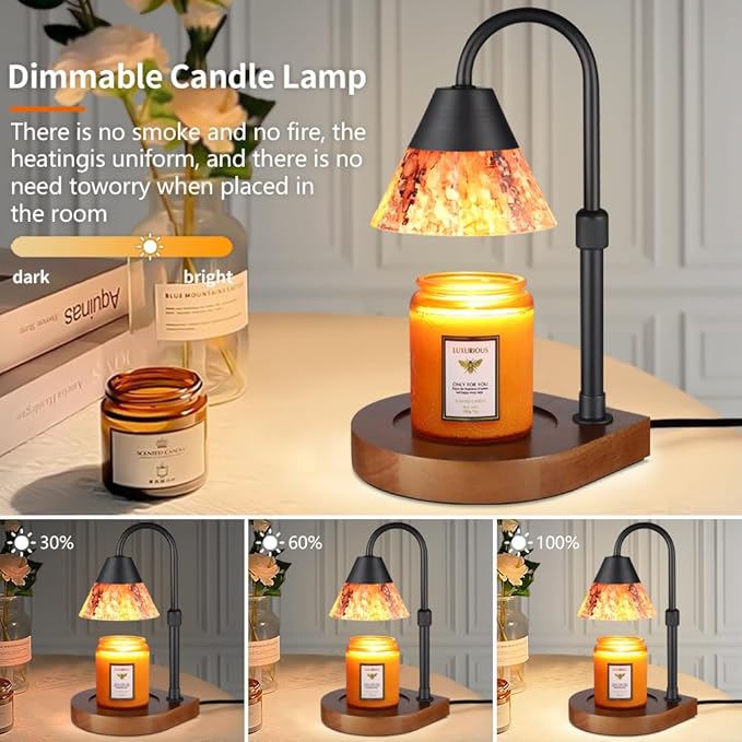 Dimmable Candle Warmer Lamp with Timer, Electric Wax Melt Warmer for Scented Jar Candles Adjustable Height Mothers Day Birthday Gifts for Women Mom Grandma, Home Offices Decor Light(Mixed color Glass)