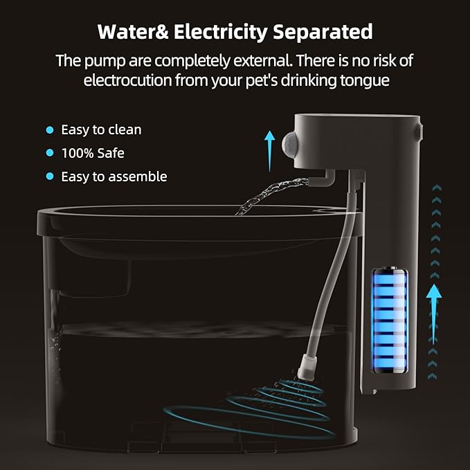 uahpet Cat Water Fountain, Wireless & Battery Operated 2L/67oz Pumpless Automatic Pet Fountain with Motion Sensor, Food-Grade ABS Tray, Easy to Clean Water Dispenser for Cats