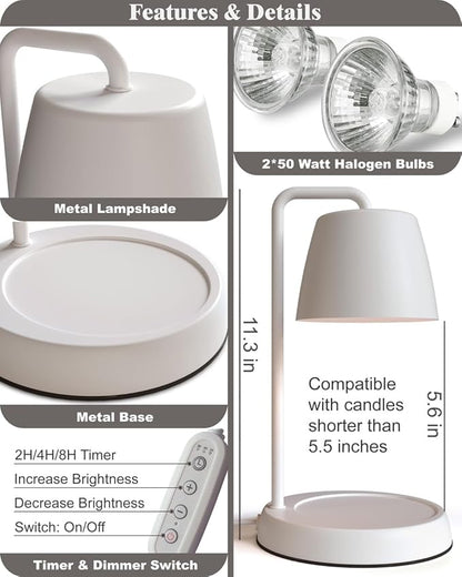 Candle Warmer Lamp with Timer and Dimmer - Electric Candle Lamp Warmer for Jar Candles - Ideal Home Decor Gift for Women, Daughter, and Mom - Includes 2 Bulbs (White)