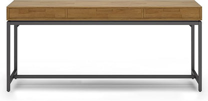 SIMPLIHOME Banting Desk - 72-Inch Wide Solid Hardwood and Metal Writing Desk in Medium Saddle Brown, Modern Industrial Home Office Computer Table for Study with 2 Drawers and Flip-Down Keyboard Tray