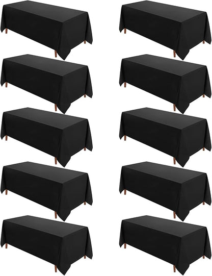 VidaFete Table Cloth 10 Pack 90 * 132inch Rectangle Tablecloth Polyester, Stain Wrinkle Resistant Polyester Dining Table Cover for Kitchen Dinning Party Wedding Rectangular Tabletop Decoration(Black)