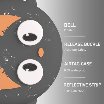 Airtag Cat Collar Breakaway, Reflective Kitten Collar with Apple Air Tag Holder and Bell for Girl Boy Cats, Lightweight Cat Collars for Apple AirTag, Hidden GPS Tracker Holder for Cats, Black (9-13")
