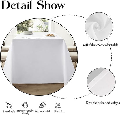 Rectangular Tablecloth 90x156 Inch 2 Pack White Table Cloths for 8ft Stain Resistant Decorative Washable Polyester Rectangle Tablecloths for Dining Table Banquets Buffet Parties and Wedding