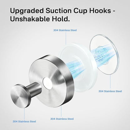 Suction Cup Hooks Stainless Steel Shower Hooks No Drill Towel Hooks Removable Wreath Hanger for Front Door, Bathroom Wall, Kitchen, Glass, Mirror (2 Pack)