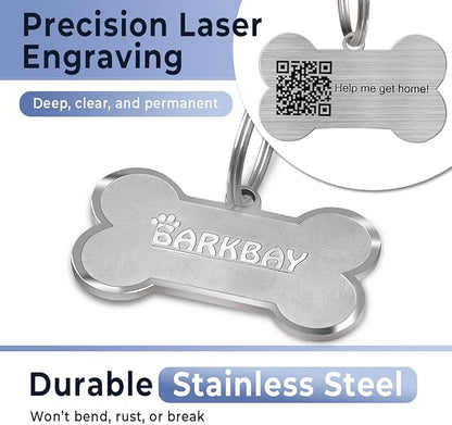 Dog Tags Personalized for Pets,Dog Name Tags QR Code,No Subscription Fees,Modifiable Pet Online Profile,Stainless Steel,No App Required,for Dogs and Cats Small,Medium,Large(Dog Bone,Regular)