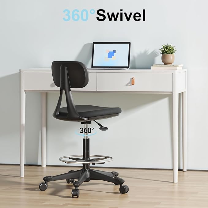 Drafting Stool with Back Support – Height Adjustable Standing Desk Stool with Back & Foot Rest | Auto-Lock Casters,Ergonomic |Tall Standing Desk Chair for Studio, Lab, Office or Home