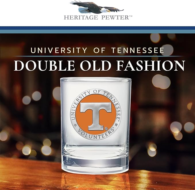 Heritage Pewter Tennessee Double Old Fashion | Double Rocks Glass 14 OZ for Liquor | Expertly Crafted Pewter Glass
