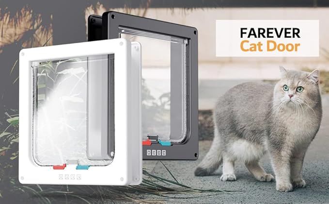 Medium Cat Door Interior Door Pet Door for Cat Exterior Door 4 Modes Locking Suitable for Window and Wall (White)
