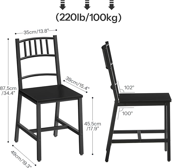 HOOBRO Kitchen Chairs Set of 2, Wooden Dining Room Chairs with Metal Frame, Dining Chairs with Back, Easy to Assemble, Farmhouse Dining Chairs for Kitchen, Living Room, Black BB39CD01