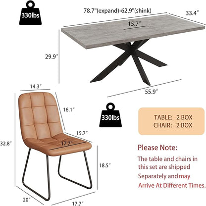 ZckyCine 7-Piece Dining Table Set, 6-Person Modern Rectangular Wooden Expandable Dining Table and 6-Person Leather Dining Chairs, 6-Person Kitchen Table and Chairs, Perfect for Kitchen Dining