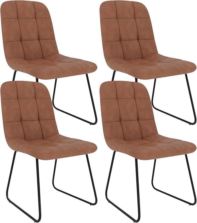 Dining Chairs Set of 4, Modern Kitchen Faux Leather Dining Room Chair for Kitchen Living Dining Room (4 Brown)