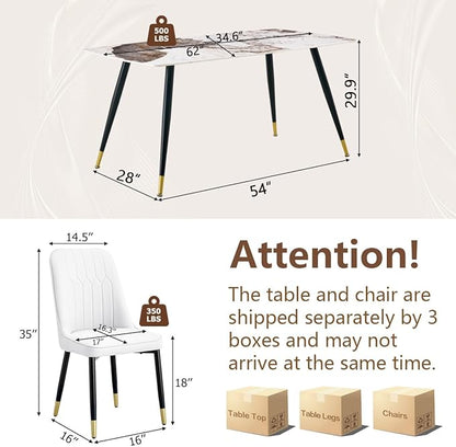 Modern Dining Table Set for 4, 62'' Sintered Stone Dining Table with 4 Chairs, Easy to Assemble