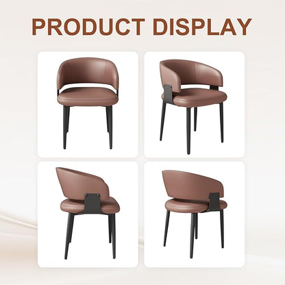 Modern Dining Chairs Set of 4, Faux Leather Upholstered Kitchen Chairs with Curved Back and Metal Legs, Mid Century Chairs for Dining Room, Kitchen, or Café (Brown)