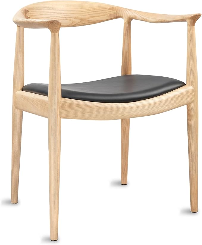 Tomile Upholstered Dining Chair Kennedy Armchair, Mid Century Modern Kitchen & Dining Chairs with PU Leather Cushion Seat, Hans Wegner Elbow Chair for Living Room Bedroom Office (Natural Wood Color)