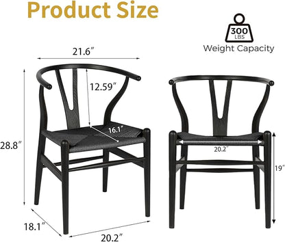 Wishbone Chair Natural Solid Wood Dining Chair/Hans Vegner Y Chair Rattan and Wood Accent Armrest Chairs Set of 4 (Ash Wood - Black)