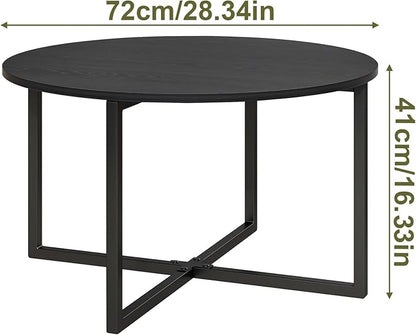 HOMERECOMMEND Round Coffee Table Nesting Tables for Living Room Tea Desk with Black Metal Legs Tea Table Balcony End Sofa Table Study,Black