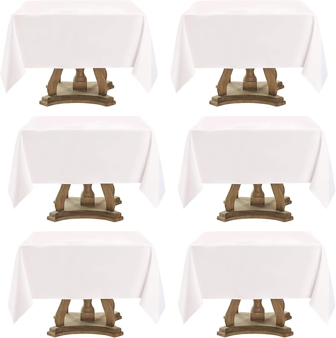 Square Tablecloth 52 x 52 Inch White 6 Pack Tablecloths Stain-Wrinkle Resistant Washable Polyester Table Cloths for Holiday, Buffet Parties, and Weddinge