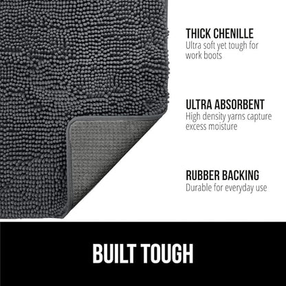 GORILLA GRIP SoakSTOPPER Dog Door Mat, 30x20 Machine Washable Rug Absorbent Doormat Captures Moisture Mud Dirt, Quick Dry Soft Chenille Entryway Rugs Indoor Entrance Mats for Dog Paws, Charcoal